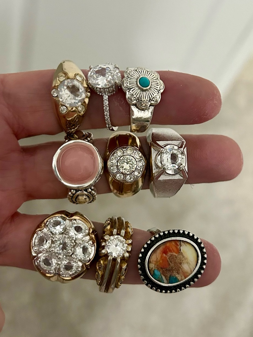Set of 9 Costume Rings Sizes 8-10.